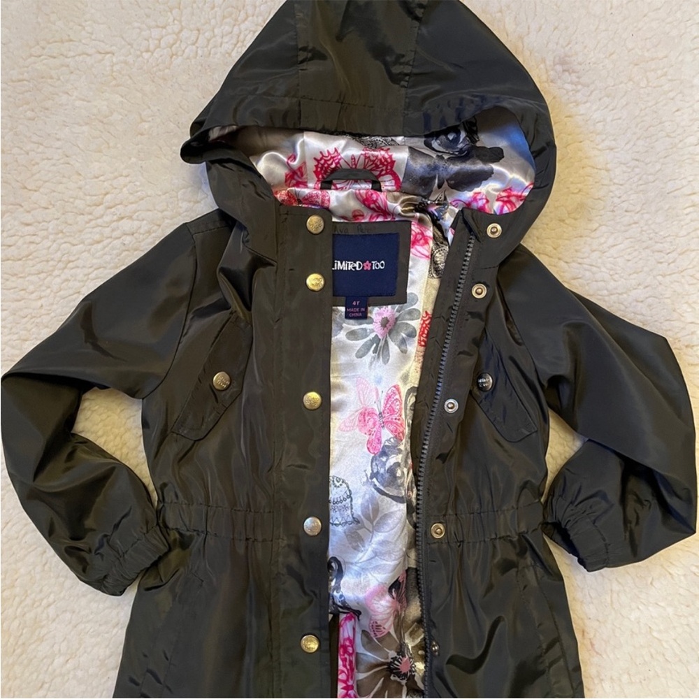 Limited Too Black Hooded Raincoat with Floral Lining Size 4T